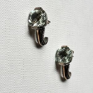 Vintage Aquamarine 925 Sterling + 18K Gold J-Hoop Post Earrings